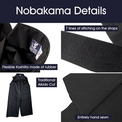 Deluxe Tetron Nobakama Aikido Nobakama - Flexible Koshiita, 7 lines of stitching