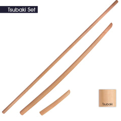 Tsubanashi Bokken, Jo & Tanto - Exotic Wood - Tsubaki [Aikido Set]